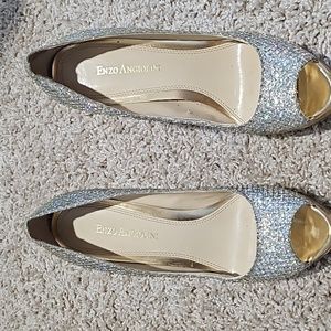 Comfy platform peeptoe shoes silver, multi color & gold